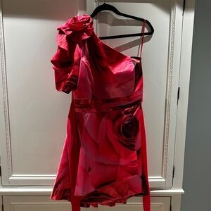Rinascimento Red Floral One-Shoulder Mini Dress